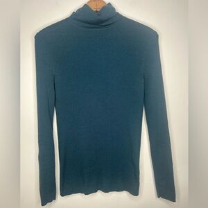 Uniqlo Blue/Green 100% Wool Ribbed Turtleneck Women’s Size M Soft